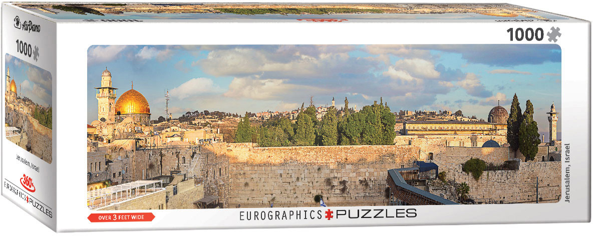 A wide panoramic HDR photograph of Jerusalem, with the Middle Eastern city as its central subject.