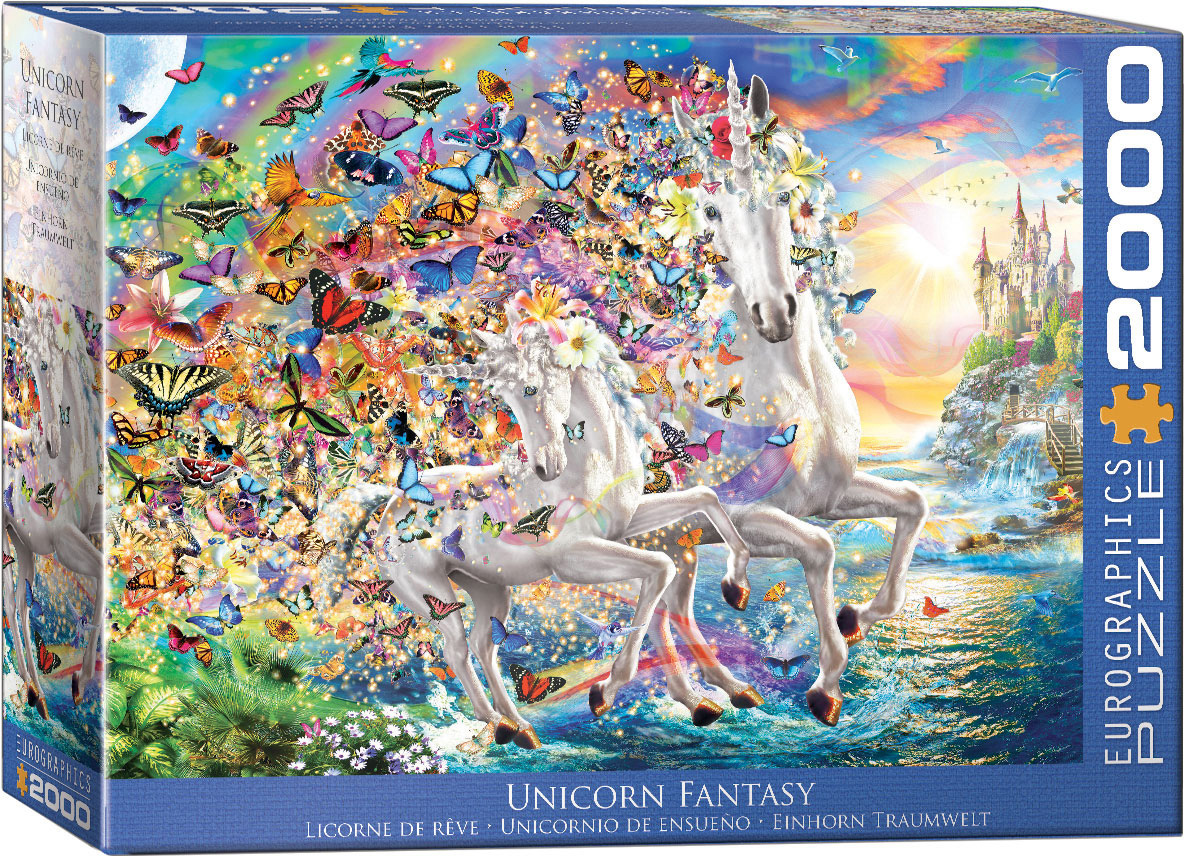 The design presents a unicorn theme with a single large, pointed, spiraling horn.