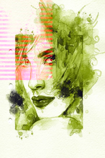 WOMAN 油絵アート Woman Orange Face Illustration, Giclee photo prints at
