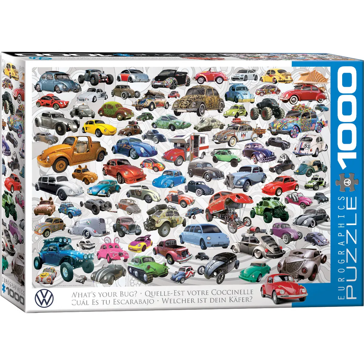 A display-style collage centers on Volkswagen Beetles, a subject presented as dating back more than 75 years.