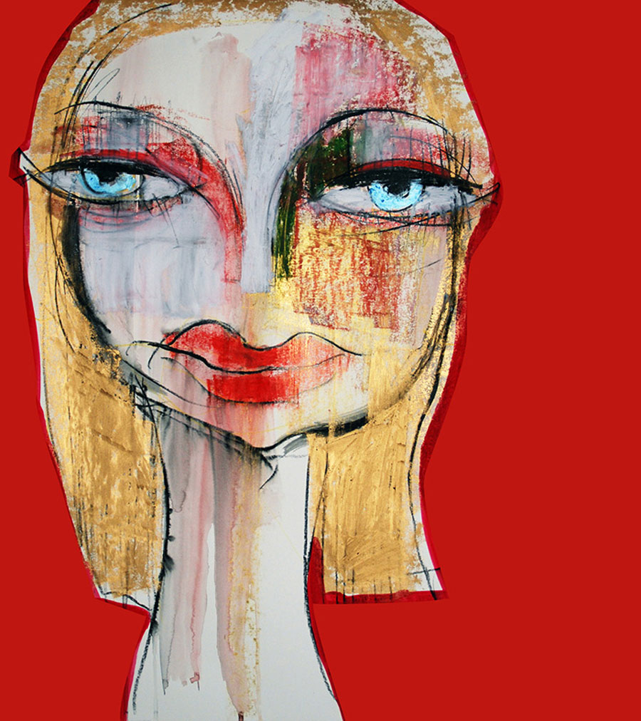Illustration Woman Face - Red, Giclee photo prints at