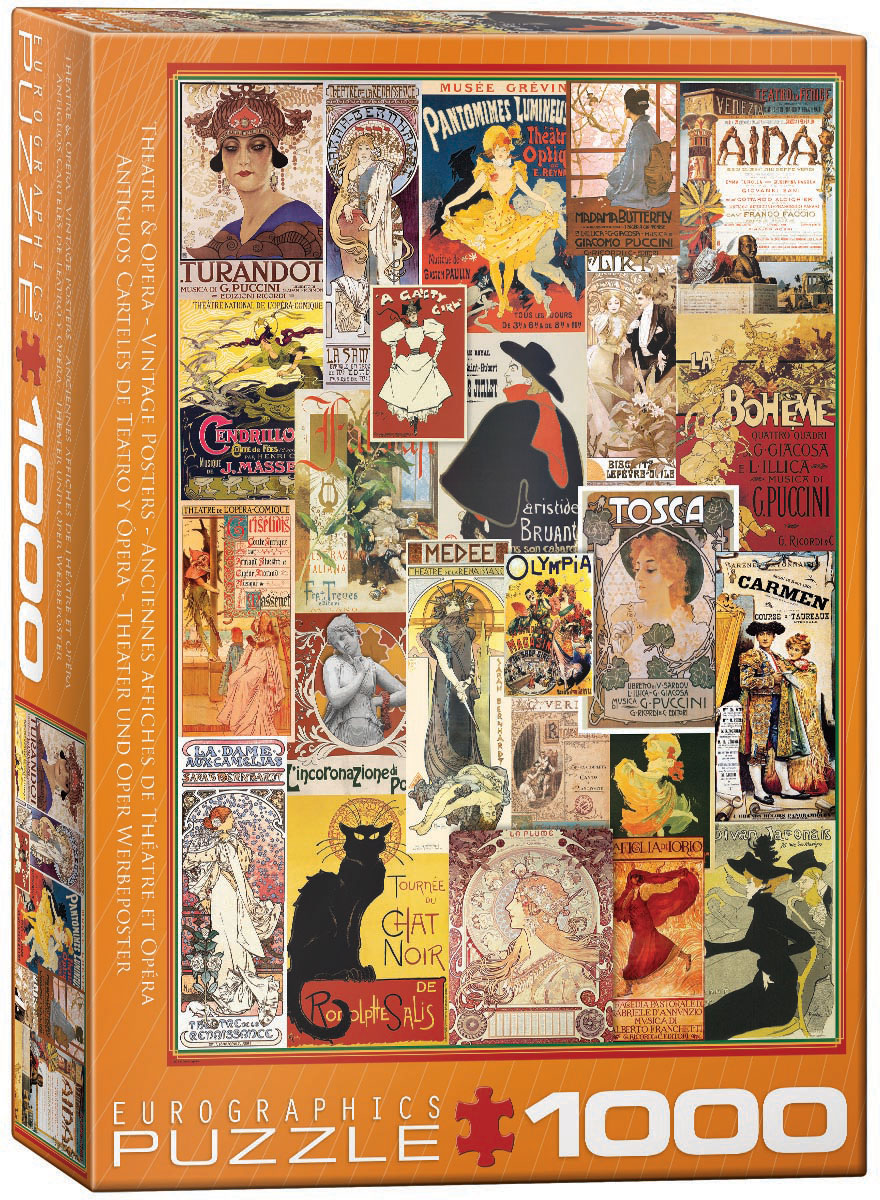 A collection of vintage theater and opera posters with an international performing-arts focus.