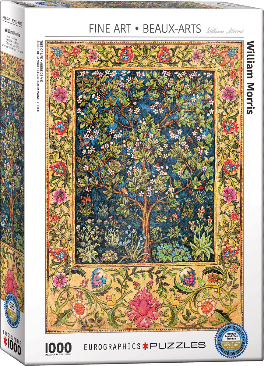 The pictured Tree of Life carries elegant blue-green leaves, with birds flying in the scene.