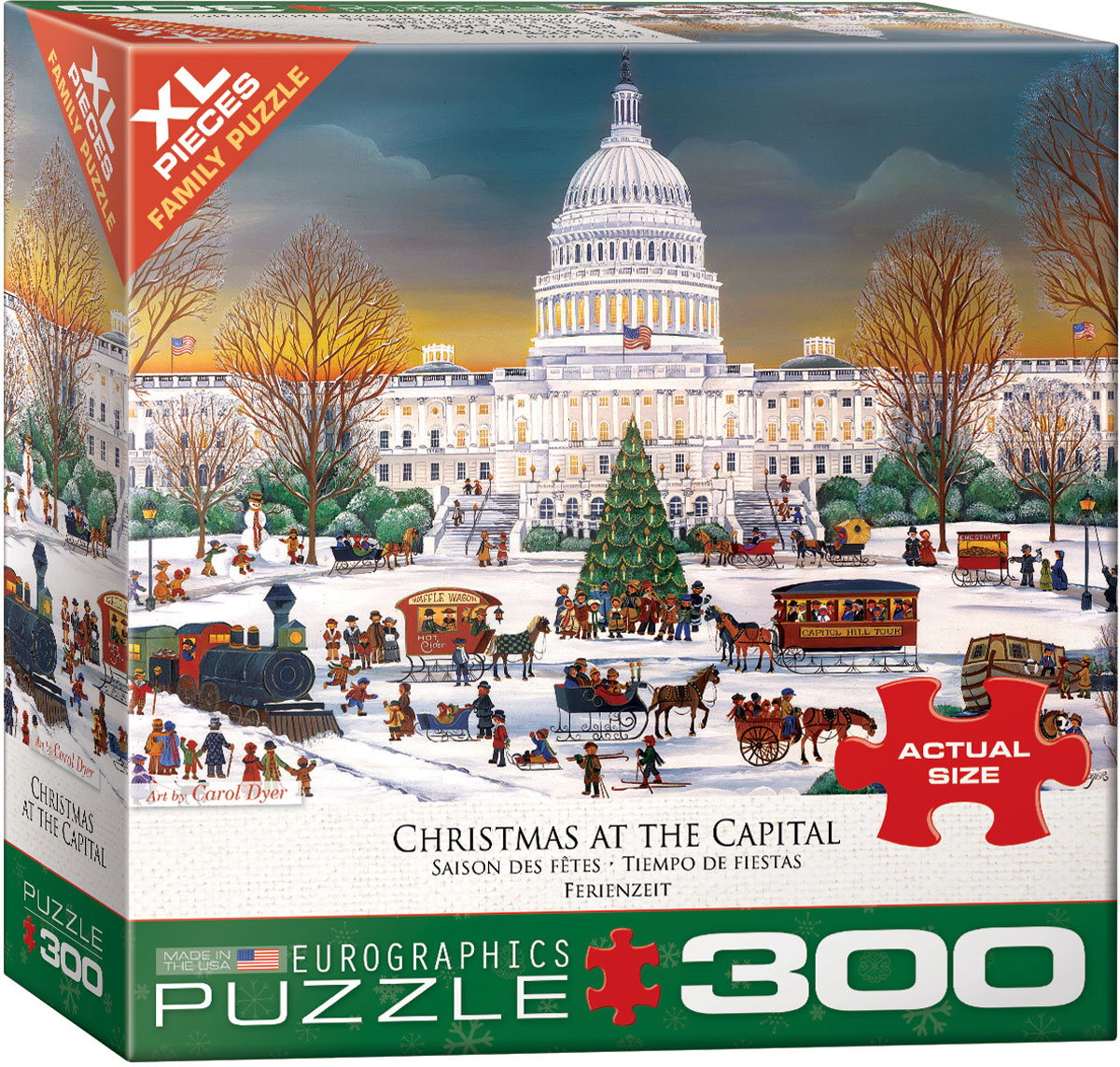 A tranquil Christmas folk-art depiction of the Capitol, carrying a message of peace and bipartisanship.