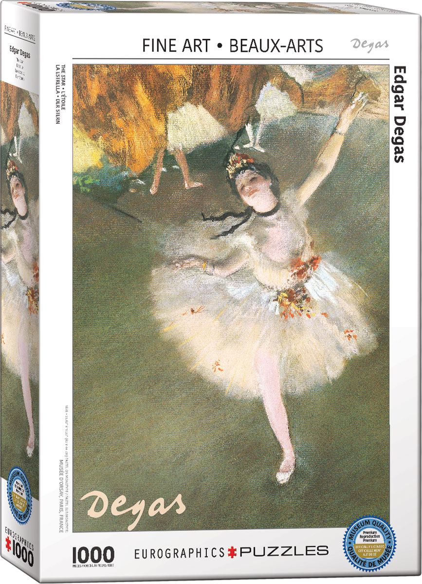 A colorful painted scene shows ballerina Rosita Mauri with a bouquet of flowers, drawn from Edgar Degas’s 1878 work.