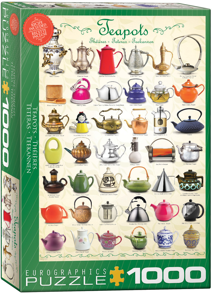 A colorful collection of teapots spans ancient to modern designs, bringing the history of tea into focus.