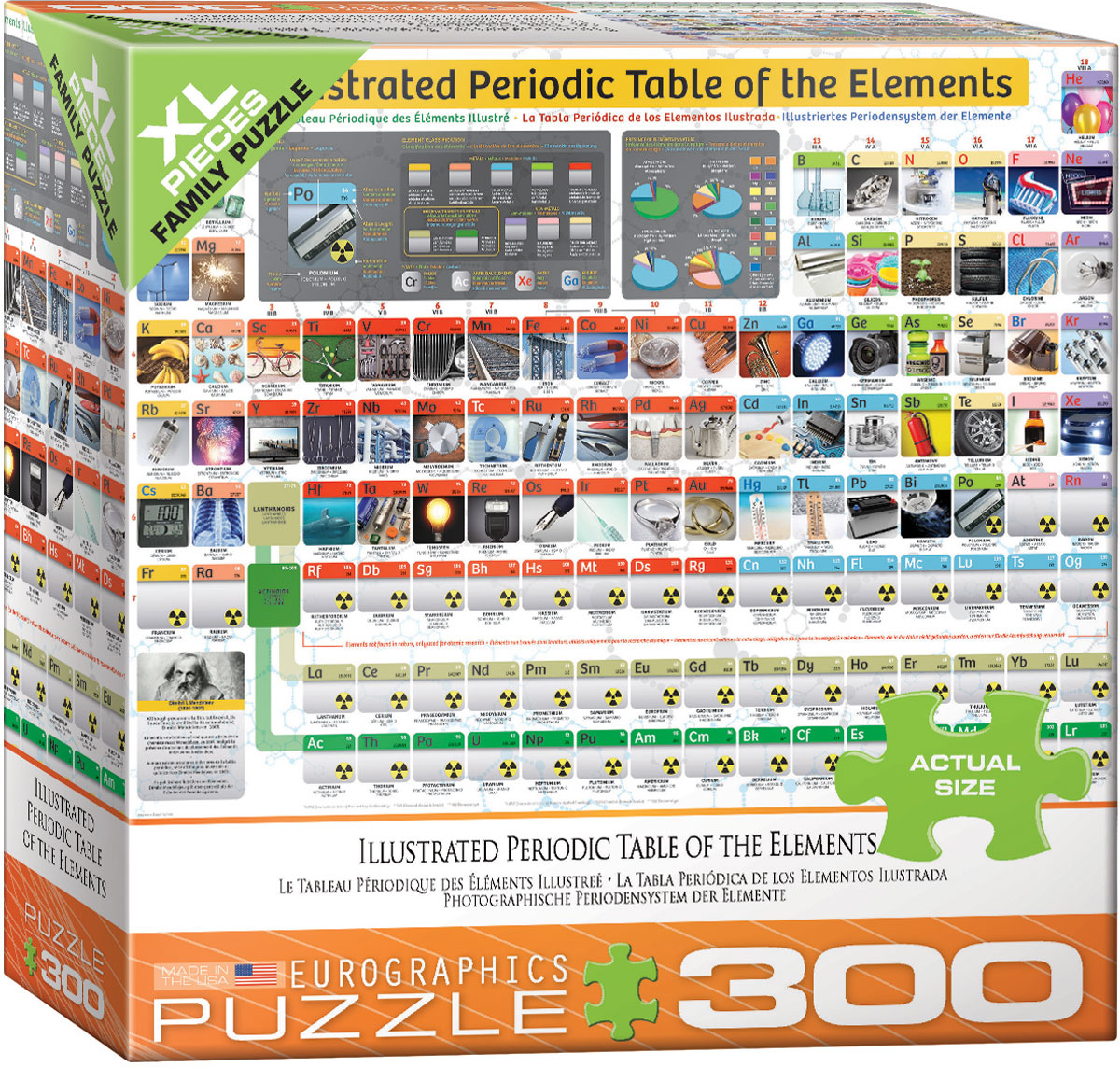 The elements are presented as a complete, colorful chart, with illustrated explanations woven into the periodic-table arrangement.