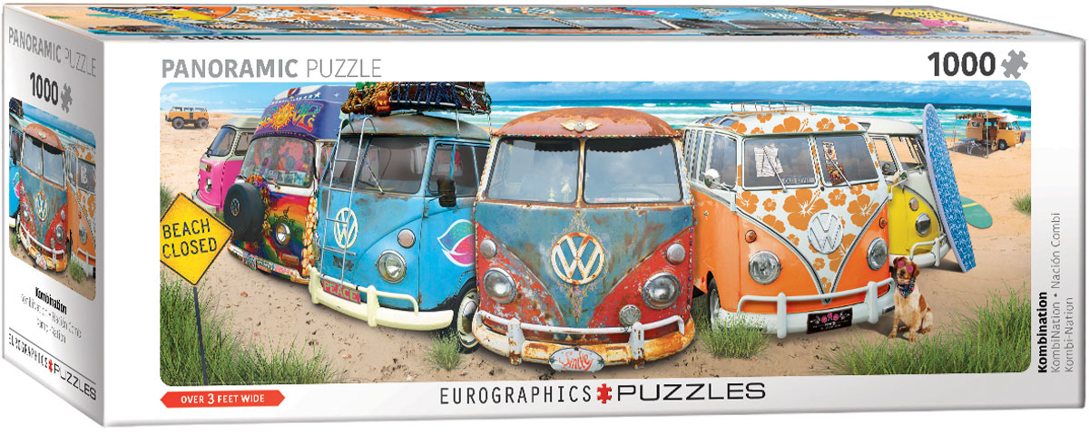 The image centers on a Volkswagen Bus, also known as a Transporter, in a nostalgic travel setting associated with road trips, beaches, and time with friends.