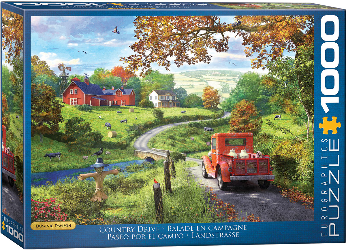A tranquil rural journey moves through open countryside, with the surrounding landscape carrying the image.