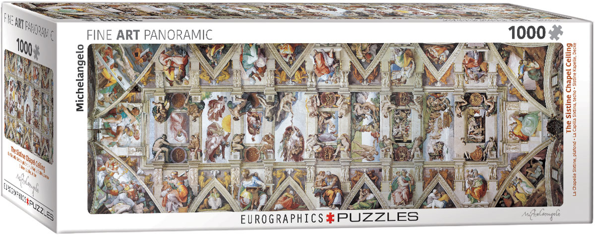 A reproduction of Michelangelo’s frescoes on the Sistine Chapel ceiling, presenting the celebrated artwork of the Vatican City chapel.