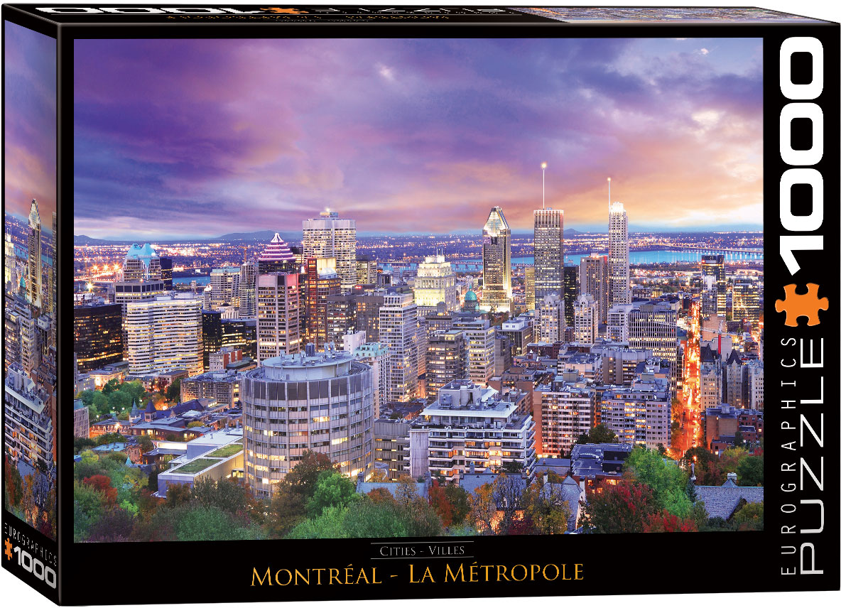 The scene depicts Montreal’s skyline alongside well-known city landmarks, giving the image a distinctly urban, local focus.