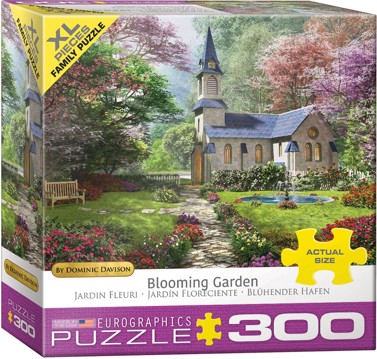 A garden in full bloom, painted by Dominic Davison, with flowers bringing color across the scene.