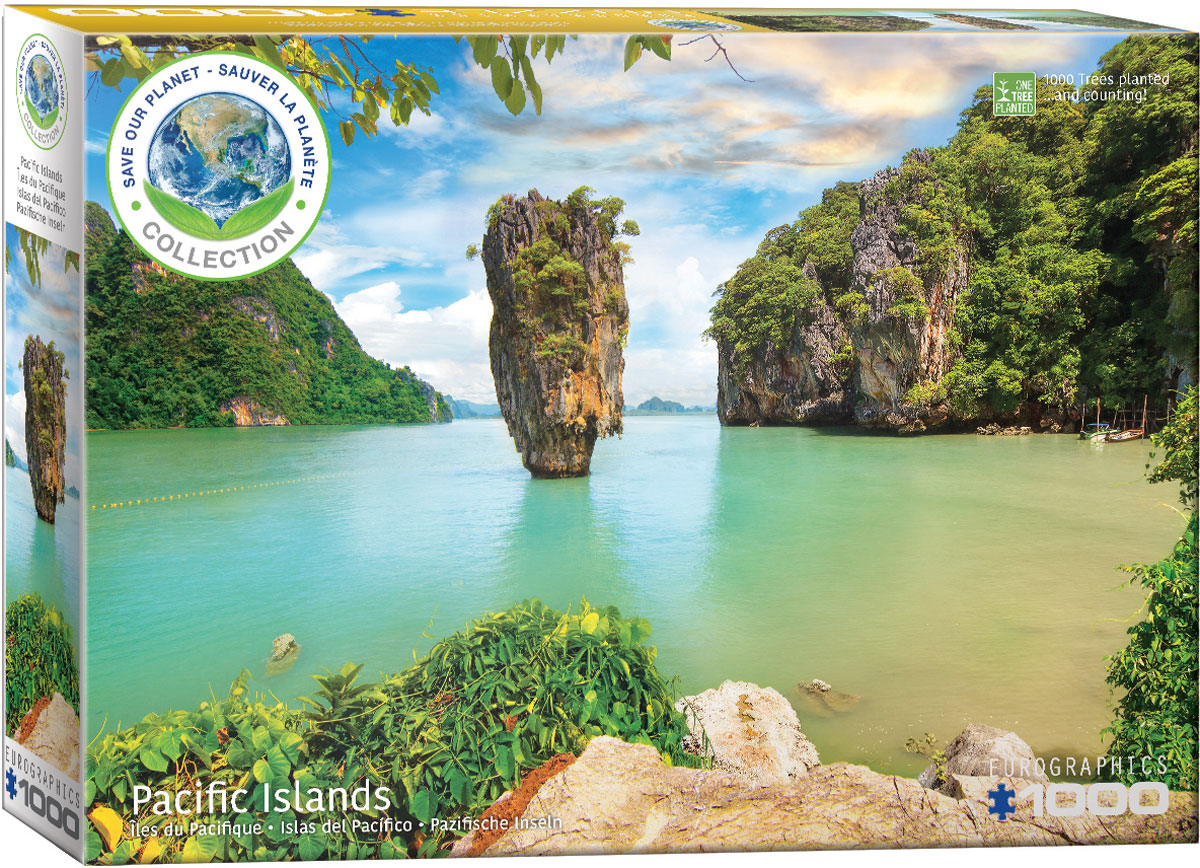 A bay scene features steep limestone formations emerging from green water, with James Bond Island and Koh Panyee identified among its landmarks.